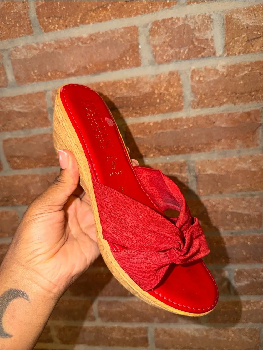 Red Knot-Wrap Wedge Sandals - Women's